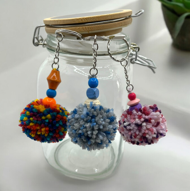 Single Pom with Beads keyring