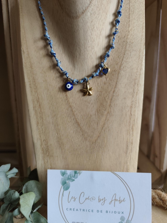 COLLIER CORDON ET BRELOQUES BLEU 0000625