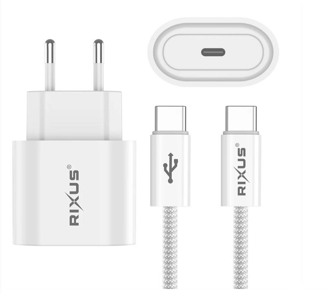Chargeur Original Rixus RXHC30C 30W GaN + Câble USB-C vers USB-C 1,8 m