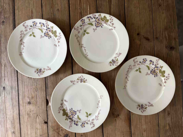 6 Assiettes en porcelaine de Limoges "violettes"
