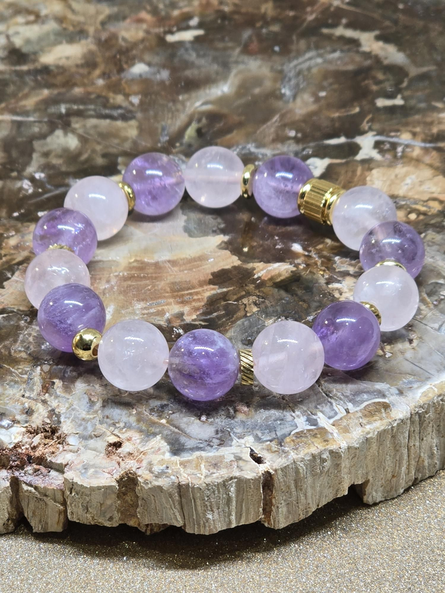 Bracelet Améthyste et Quartz rose XL en 1,2 cm