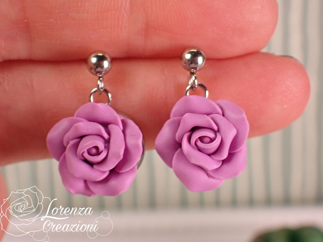 Orecchini pendenti rose viola lavanda
