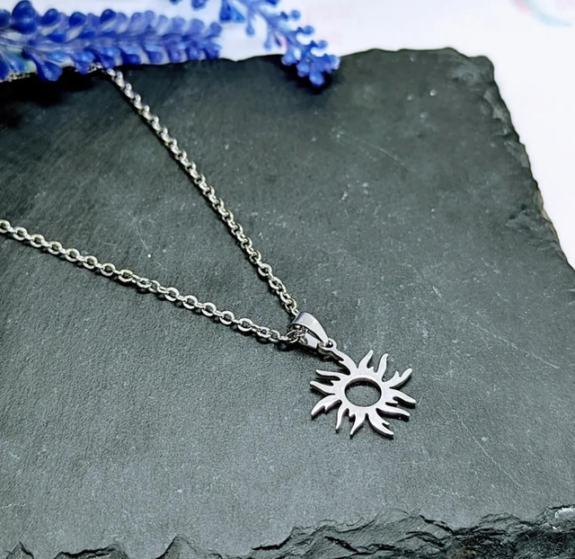 Stainless Steel Necklace with Sun Pendant.