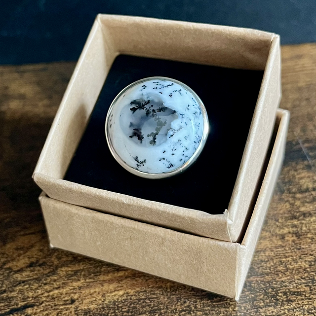 Bague en argent et Agate Dendritique - Taille 52 réglable