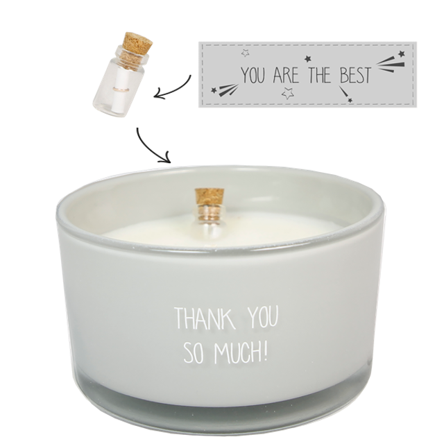 Geurkaars met flessenpost | Thank you so much!