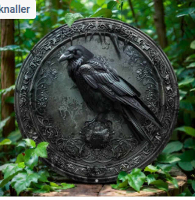 Wanddecoratie metalen bord Raaf (20cm diameter)