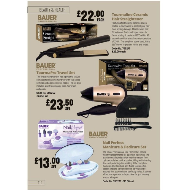Bauer Ionic Tourmaline Travel Hair Dryer Set 700242