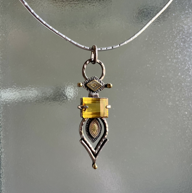 ***CREATION FRANÇAISE*** Pendentif argent et laiton avec citrine