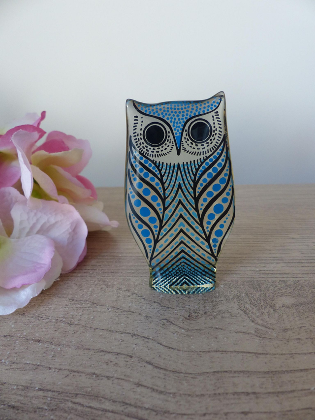 Vintage Abraham Palatnik Sculpture Figurine Hibou Oiseau Bleu et Noir Lucite Op Art