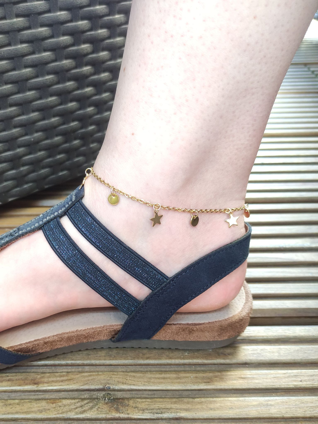 Bracelet cheville acier inoxydable &quot;Etoiles doré&quot;