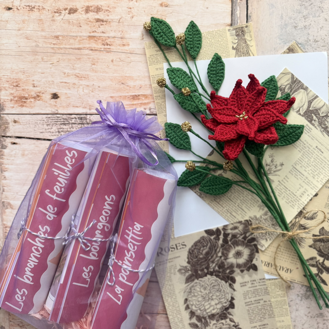 Kit bouquet personnalisable – poinsettia et bourgeons au crochet