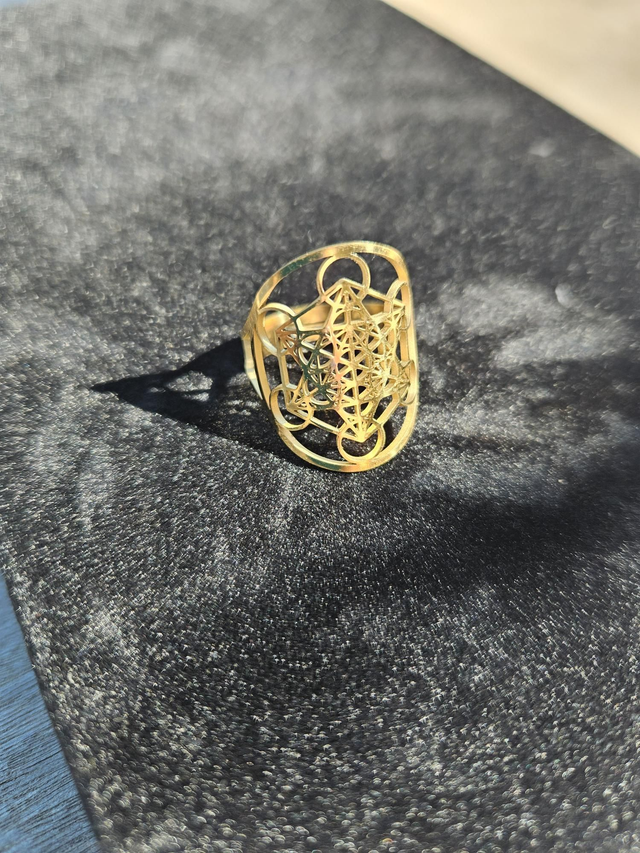 17 - Bague metatron acier inox dorée ajustable 