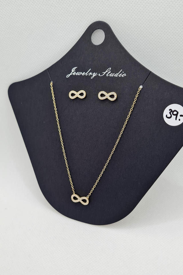 Parure duo "Forever" en acier inoxydable or et zircons (clous + collier assorti)