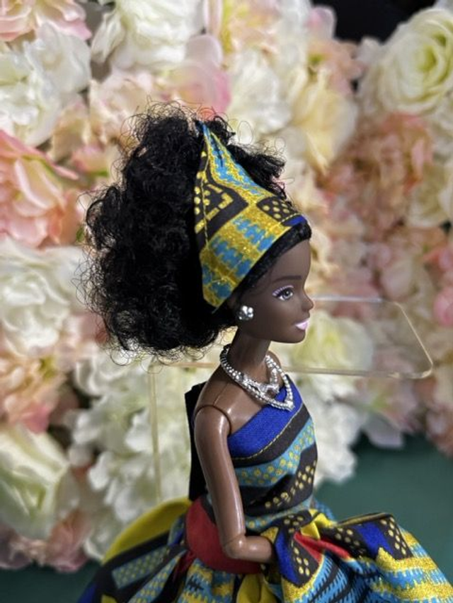 Poupée – Robe en Wax coloré & Coiffe assortie - Fait main