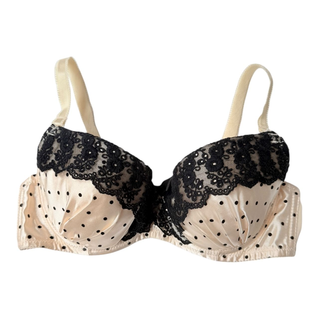 Cream satin polka dot Japanese Bra UK 32D