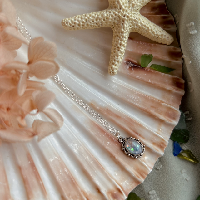 Tiny Ornate Necklace Silver Plated Bezel