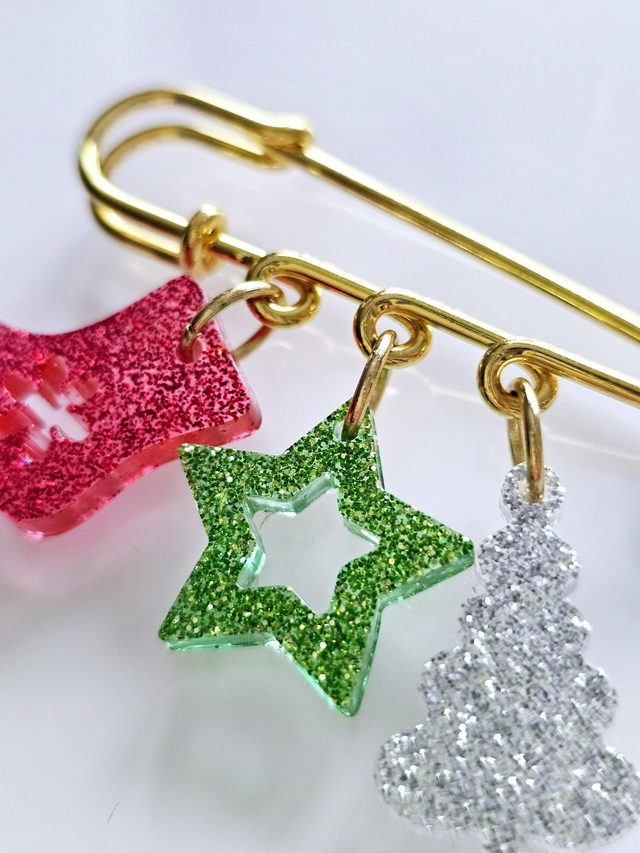 BROCHE DE NOEL ROUGE VERT ARGENT