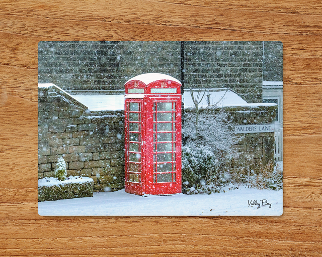 "Snow at Bolsterstone Telephone Box" Glass Worktop Saver   