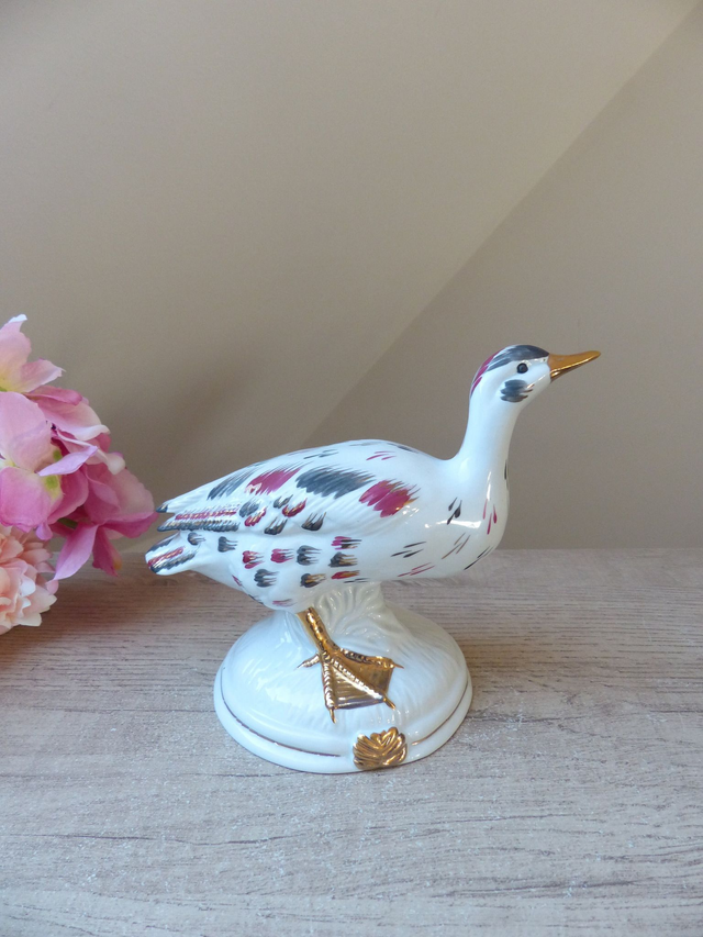 Sculpture Oiseau Canard en Porcelaine Fine Portugal, Statuette en Porcelaine Oiseau Canard Décoration Maison Campagne Cottage Collection