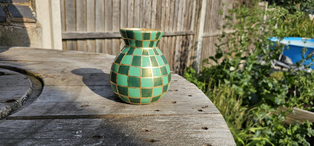 Small Ceramic Bulb Vase - Green & Gold