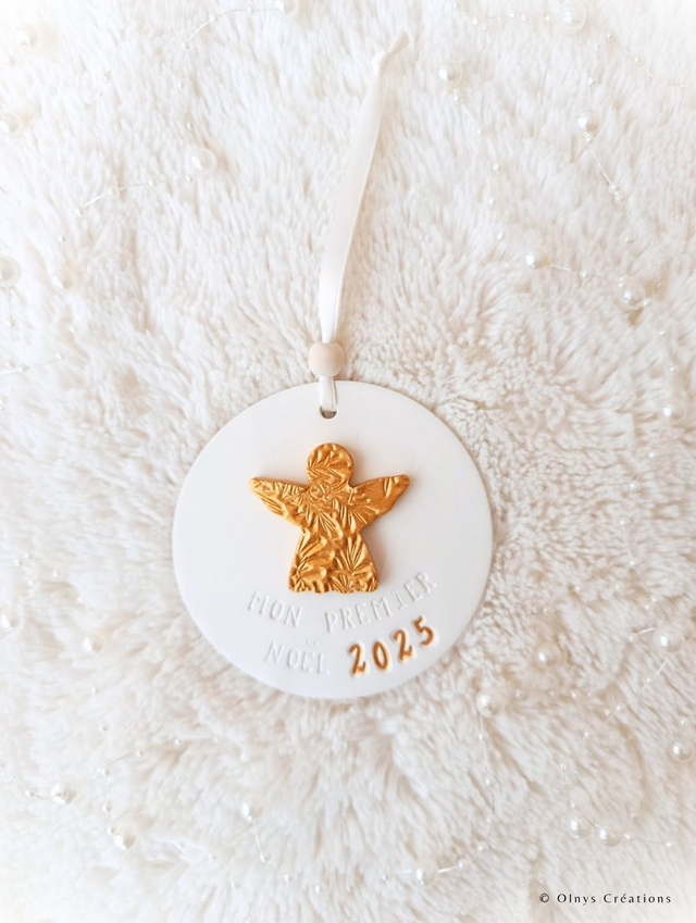 Boule de Noël "Mon premier Noël 2025" en argile avec Ange ou Etoile