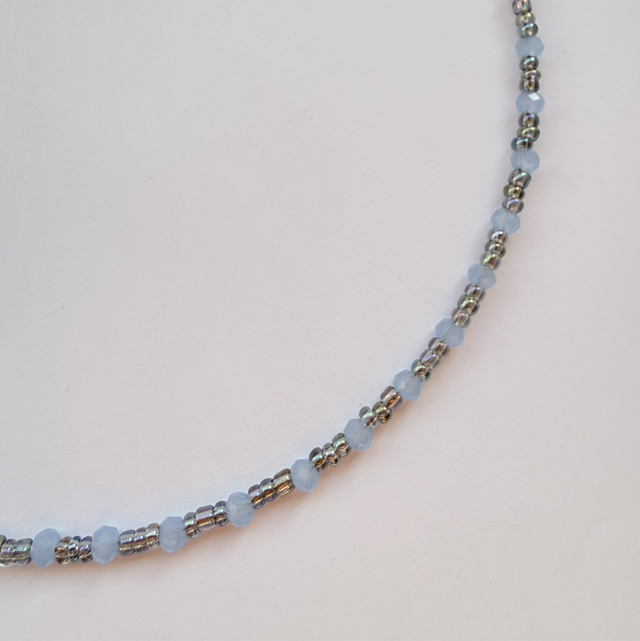 CELESTE - Powder Blue & Iridescent Blue Beaded Choker Necklace