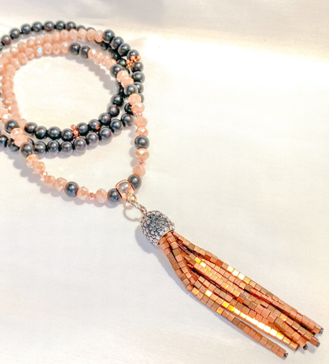 Boho Perlenkette mit Bronze Quaste