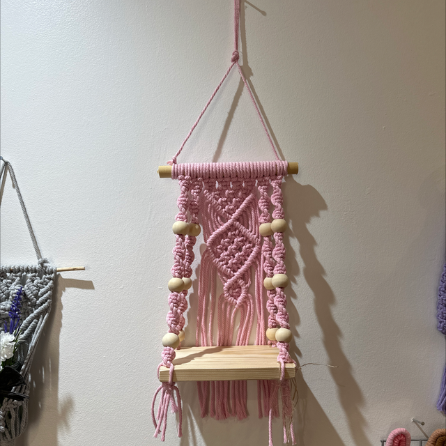 Macrame Pink Shelf Wall Hanger 