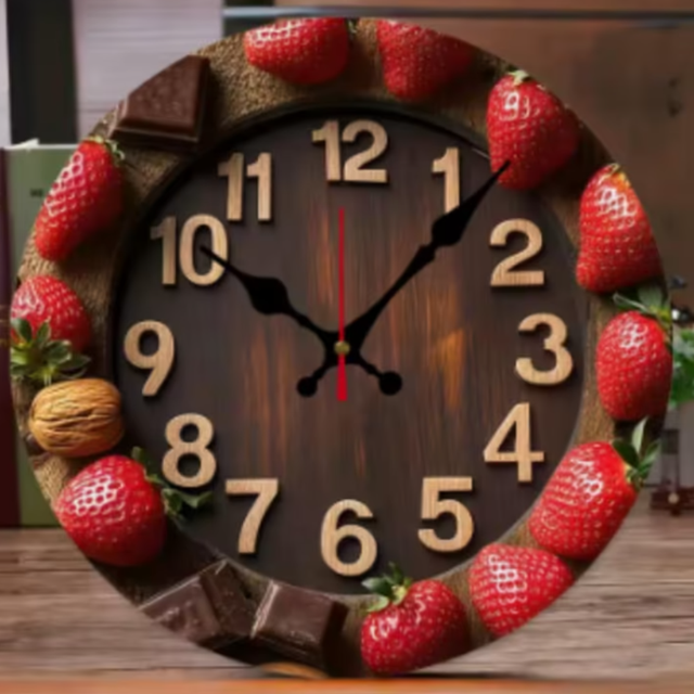 Ronde wandklok van hout Chocolade met Aardbeien (25cm)