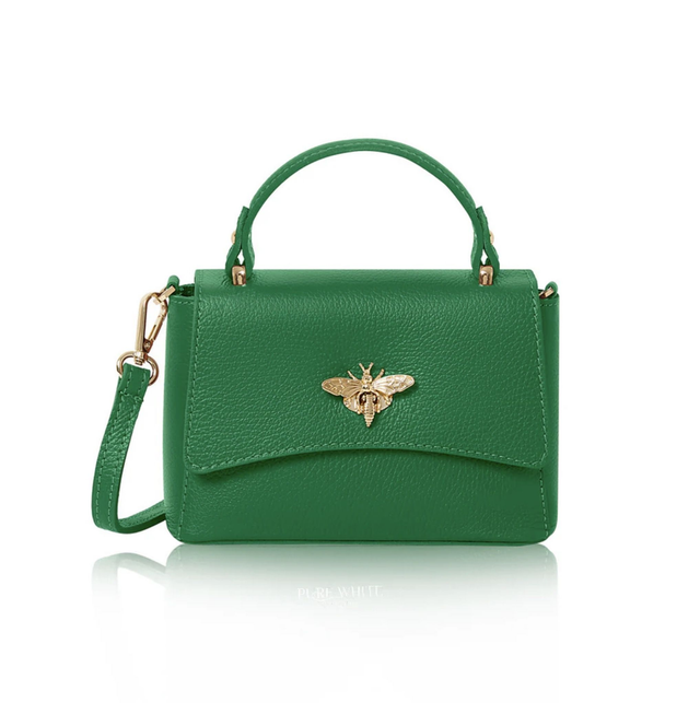 Green Italian Leather Handbag with Shoulder Strap