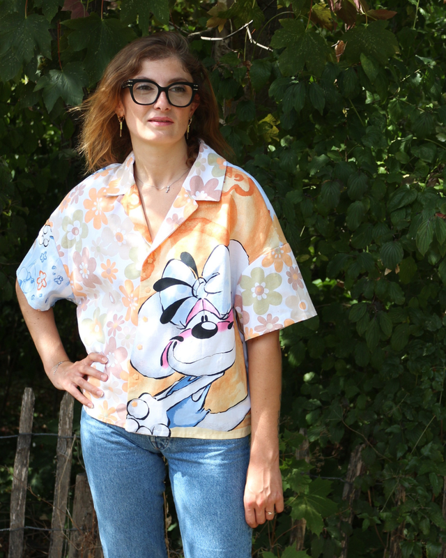 🌸🐭 Chemise Diddl &amp; Fleurs – Pièce unique 🐭🌸Taille38