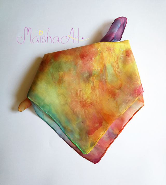 Unikatna, Ročno poslikana Svilena Ruta, Marjetice