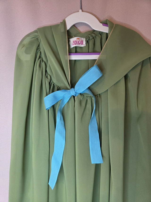 Cape de déguisement verte à ruban bleu