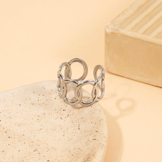 Bague argentée ajustable -  anneaux entrelacés géométrique