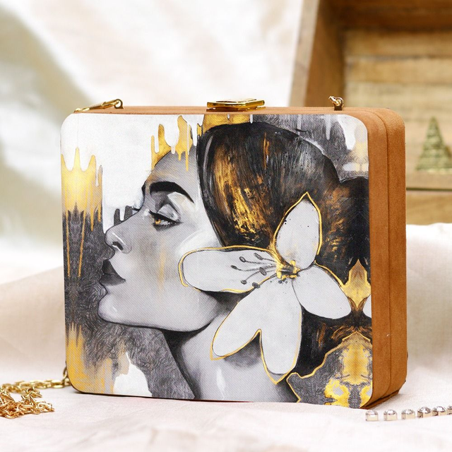 Woman Portrait Printed Clutch Bag