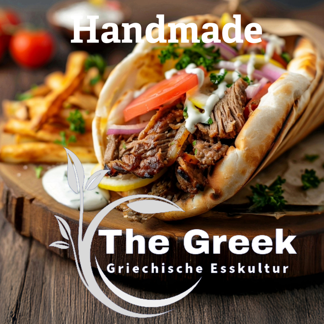 21 Pita Soutzoukaki Rindhacksteak mit Tzatziki,Tomaten,Zwiebeln,Pommes frites