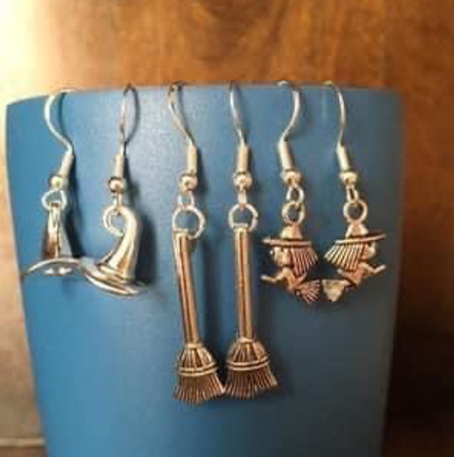 Witch hats on silver plated ear hooks 