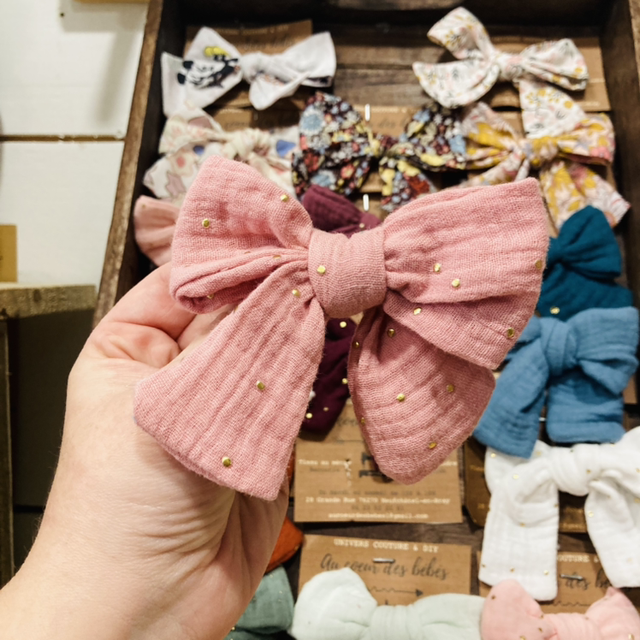 Ruban Noeud barrette vieux rose