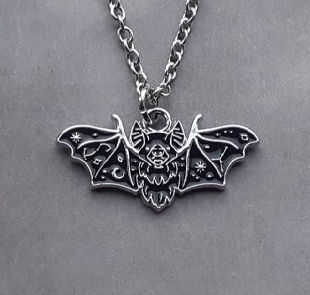 Black Enamel Vampire Bat Necklace 