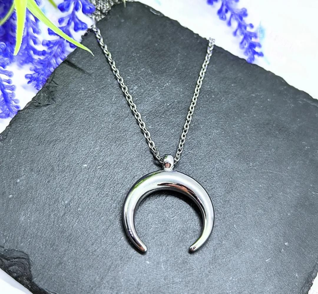 Stainless Steel Necklace with Crescent/Moon Pendant.