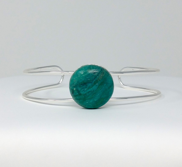 BRACELET DOUBLE AVEC CABOCHON TURQUOISE PLAQUE ARGENT - BPL0803