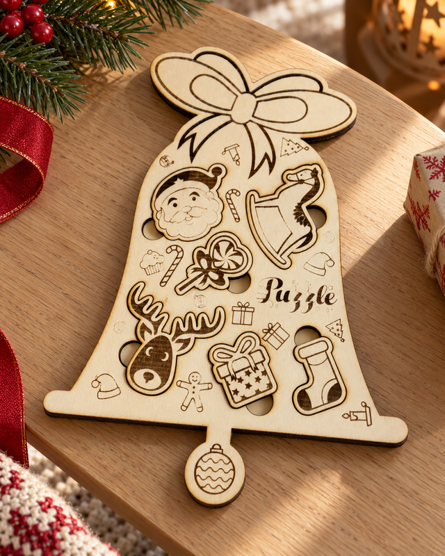 Puzzle natalizio a campana in legno – gioco per le feste