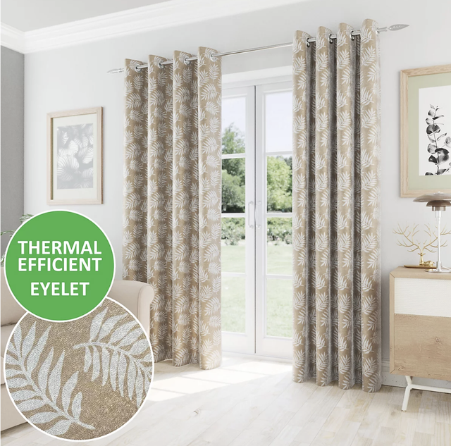Enhanced Living Oakland Latte Thermal Room Darkening Readymade Eyelet Curtains