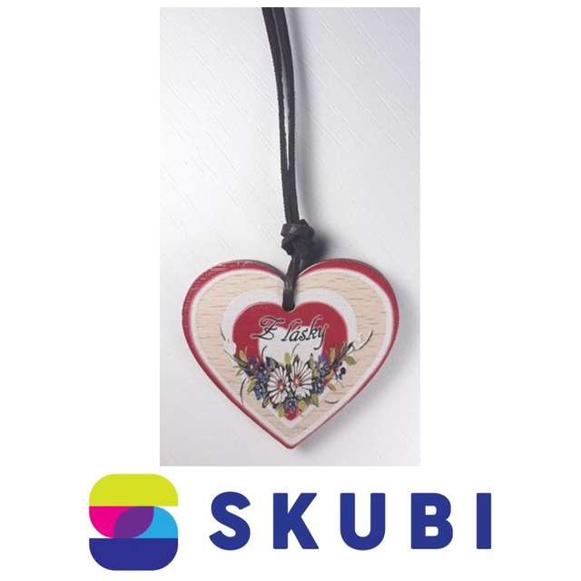 Přívěsek dřevěný - na krk - srdce &quot;Z lásky&quot;