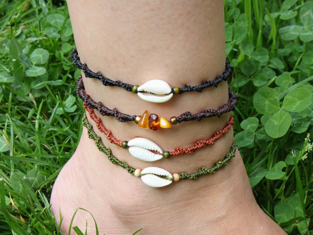 Makramee Fußkettchen Fußschmuck Kauri 