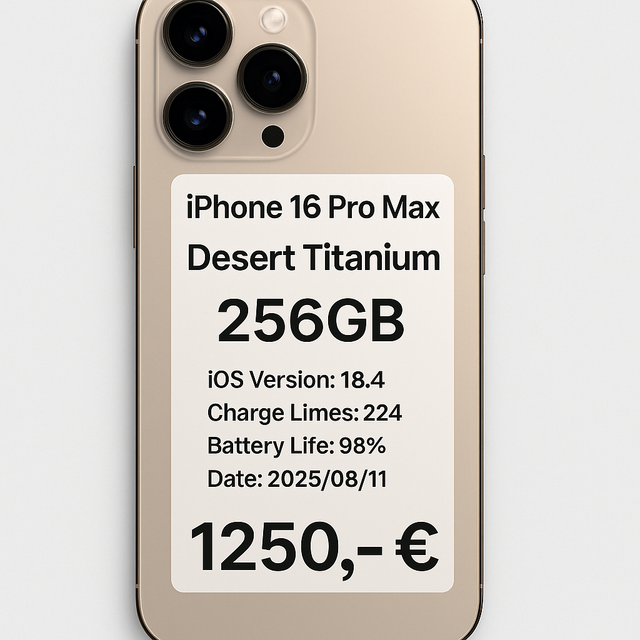 Apple iPhone 16 Pro Max – 256 GB – Desert Titanium – 98 % Akku – Top Zustand