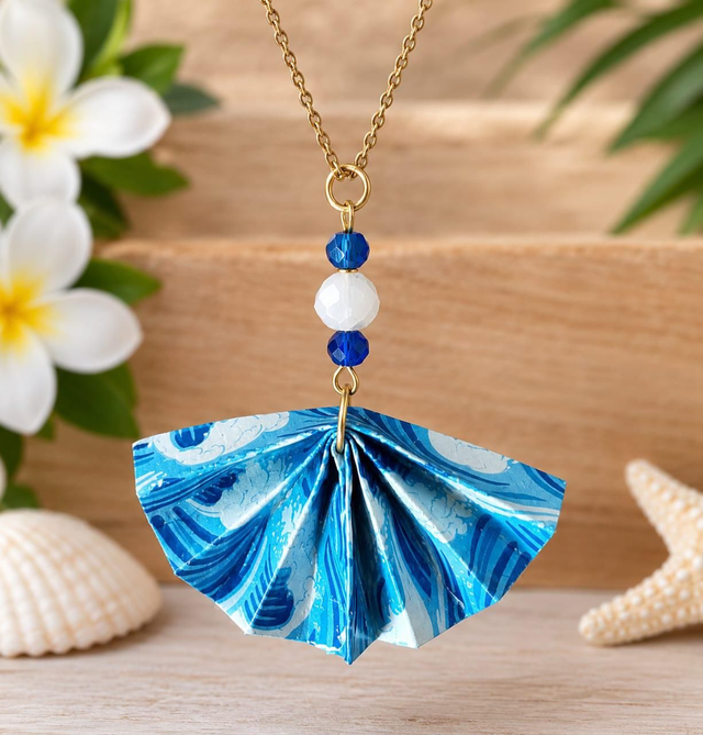 Collier origami nuances de bleu