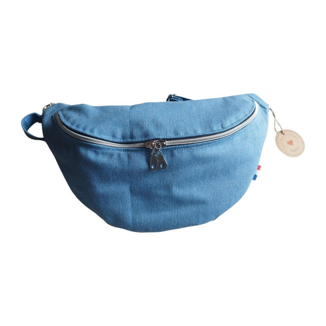 Sac banane en denim de coton bleu intérieur fleuri