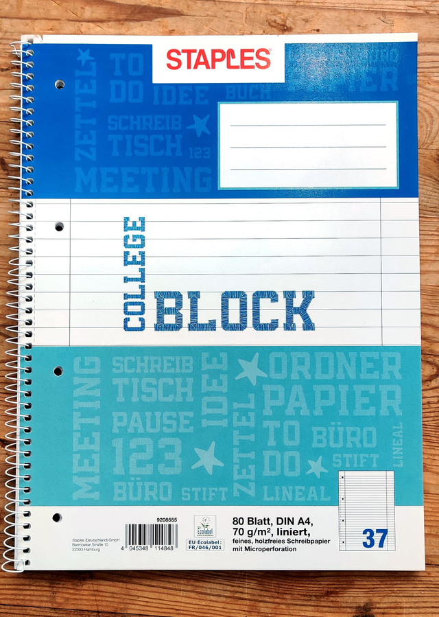 Collegeblock liniert