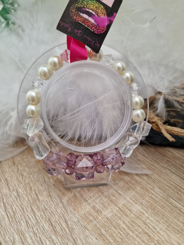 Bracelet Perles Blanches Nacrées Violet Transparent